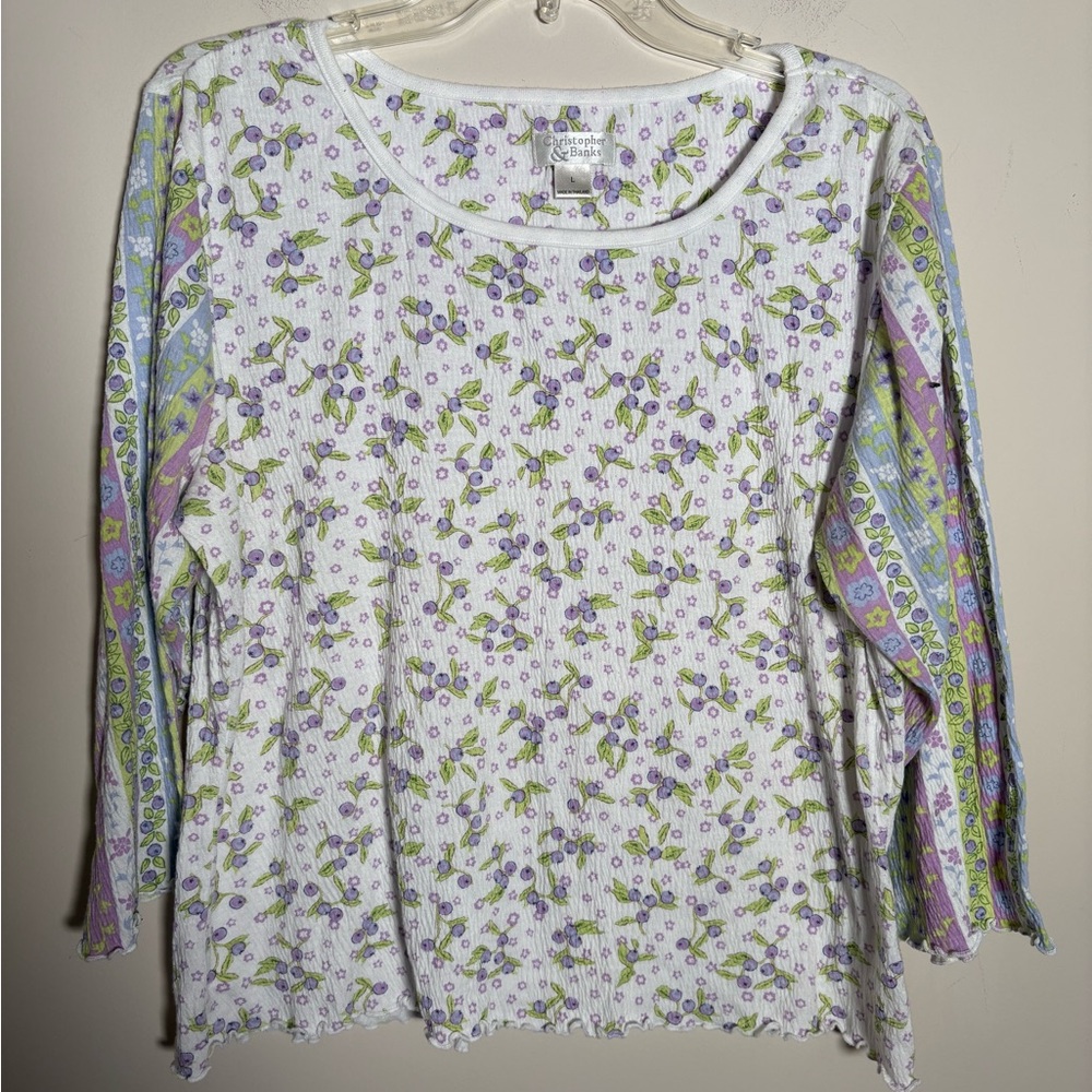 Christopher & Banks Purple Floral Blouse Size Large